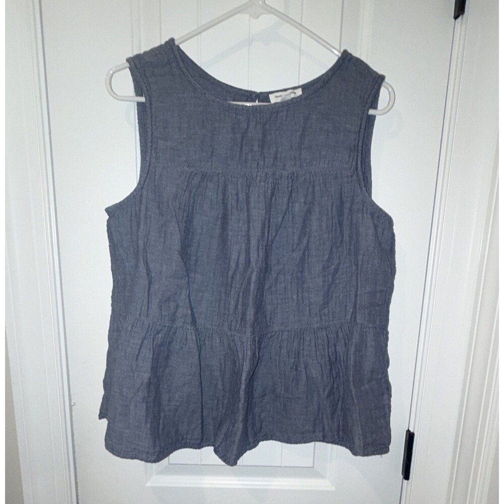 beachlunchlounge Womens L/G Blue Chambray Cotton Top Sleeveless Round Neck - Picture 1 of 6
